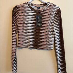 SHEIN Multicolor Striped Long Sleeve Crop Top